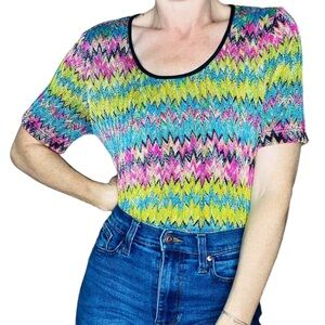 Blue Ice Vintage Colorful Chevron Print Y2K Tee